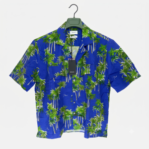 Rhude "Searsucker Hawaiian" Silk Short-Sleeve Button-Up (Blue/Green/White)