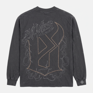 Solves "Tribal Monogram" Rhinestone Long-Sleeve (Washed Charcoal Grey)